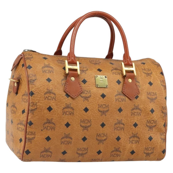 MCM Vicetos Logogram Hand Bag PVC Leather Brown Gold Auth 168498