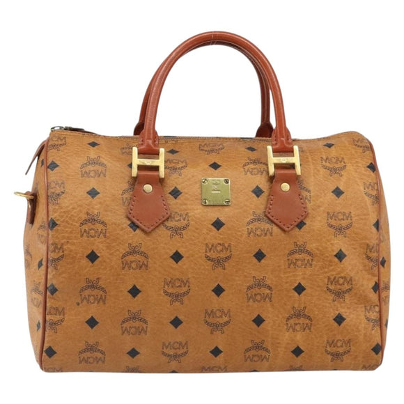 MCM Vicetos Logogram Hand Bag PVC Leather Brown Gold Auth 168498