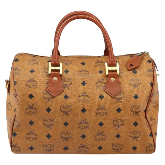 MCM Vicetos Logogram Hand Bag PVC Leather Brown Gold Auth 168498