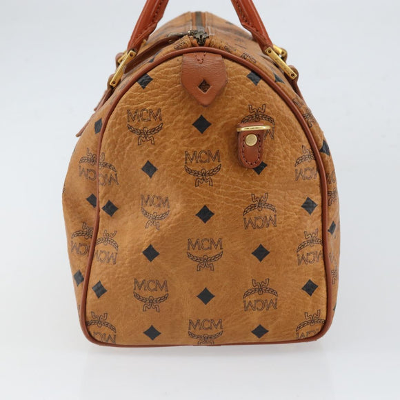 MCM Vicetos Logogram Hand Bag PVC Leather Brown Gold Auth 168498