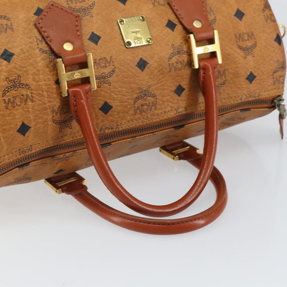 MCM Vicetos Logogram Hand Bag PVC Leather Brown Gold Auth 168498