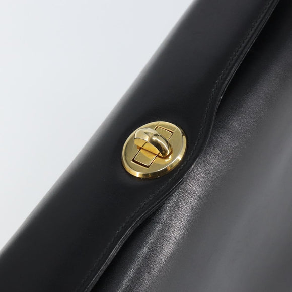 GUCCI Handtasche Leder Schwarz Gold Auth 168499