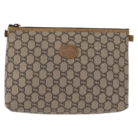 GUCCI GG Plus Supreme Pouch PVC Beige 07198 Auth 168504
