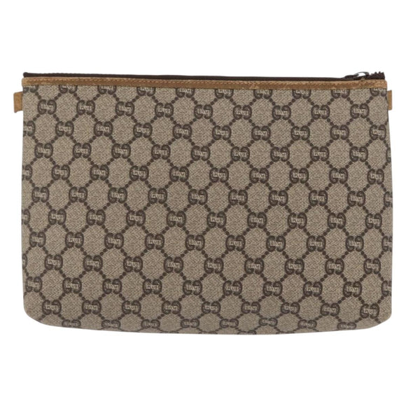 GUCCI GG Plus Supreme Pouch PVC Beige 07198 Auth 168504