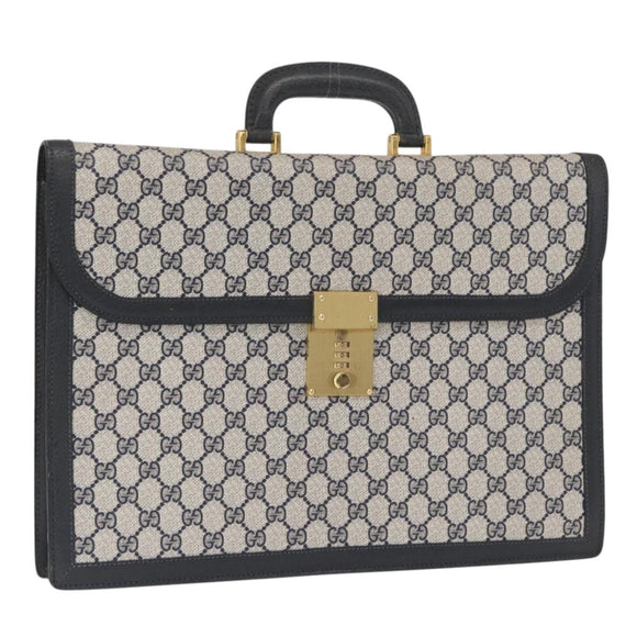 GUCCI GG Supreme Business Bag PVC Navy Gold 904 20 002 Auth 168514