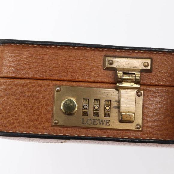 LOEWE Attache case Hand Bag Leather Brown Gold Auth 168515