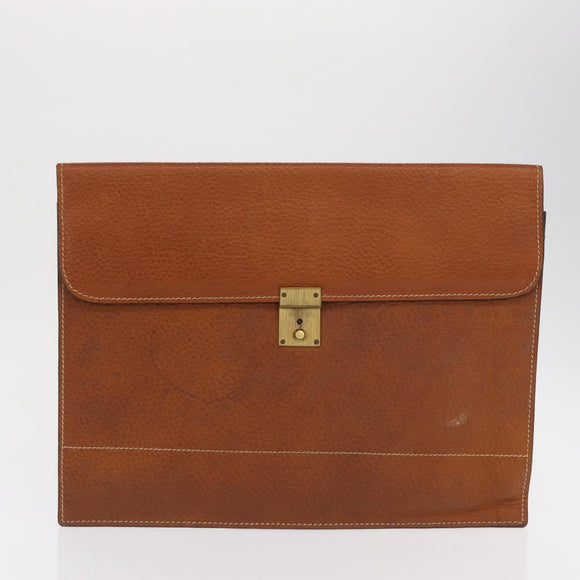 LOEWE Attache case Hand Bag Leather Brown Gold Auth 168515