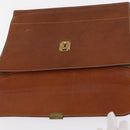 LOEWE Attache case Hand Bag Leather Brown Gold Auth 168515-28