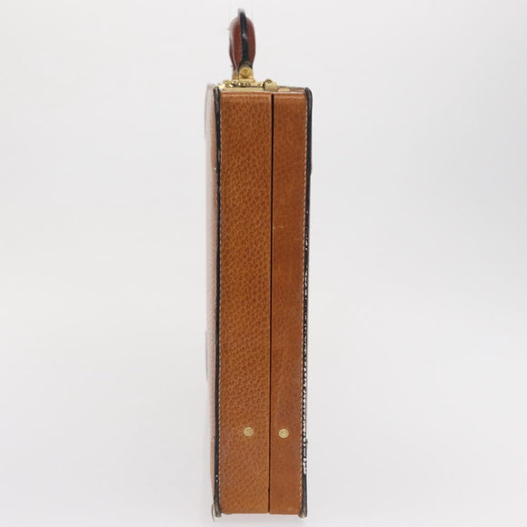 LOEWE Attache case Hand Bag Leather Brown Gold Auth 168515