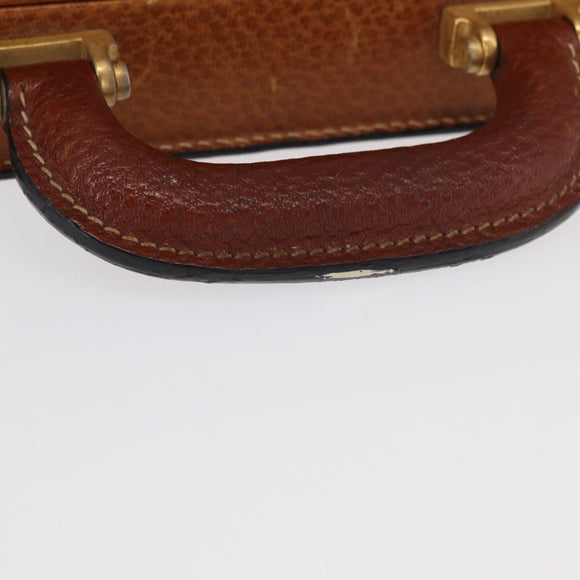 LOEWE Attache case Hand Bag Leather Brown Gold Auth 168515