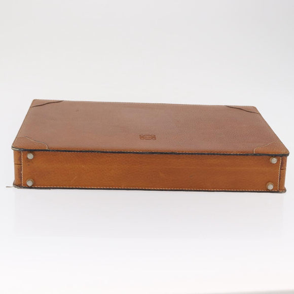 LOEWE Attache case Hand Bag Leather Brown Gold Auth 168515