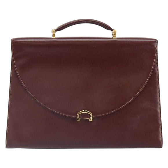 CARTIER Must Line Hand Bag Leather Bordeaux Gold Auth 168516