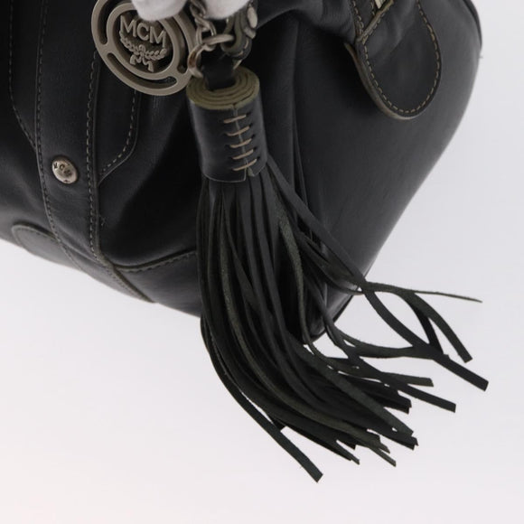 MCM Hand Bag Leather Black Auth 168518