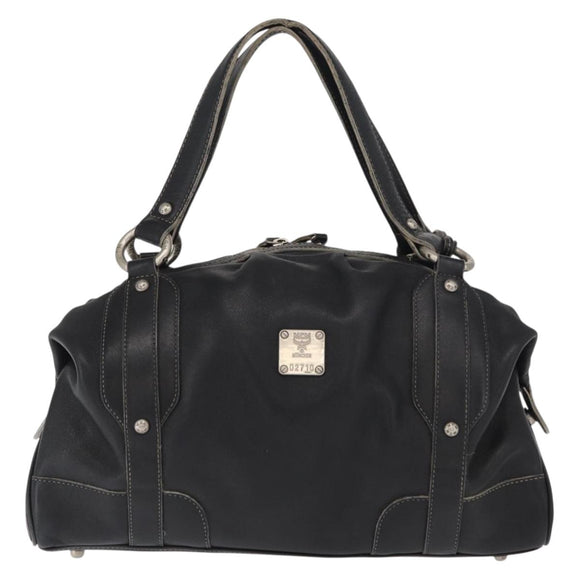 MCM Hand Bag Leather Black Auth 168518