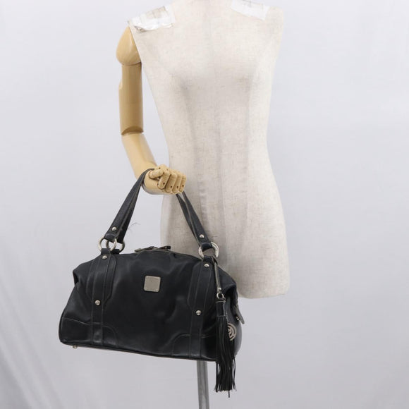 MCM Hand Bag Leather Black Auth 168518
