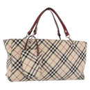 BURBERRY Nova Check Blue Label Hand Bag Canvas Beige Silver Auth 168521-1