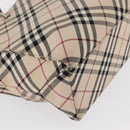 BURBERRY Nova Check Blue Label Hand Bag Canvas Beige Silver Auth 168521-10
