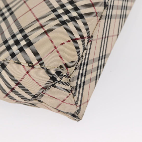 BURBERRY Nova Check Blue Label Hand Bag Canvas Beige Silver Auth 168521