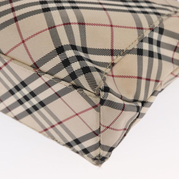 BURBERRY Nova Check Blue Label Hand Bag Canvas Beige Silver Auth 168521