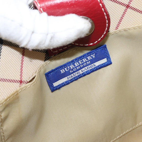 BURBERRY Nova Check Blue Label Hand Bag Canvas Beige Silver Auth 168521