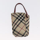 BURBERRY Nova Check Blue Label Hand Bag Canvas Beige Silver Auth 168521-19