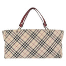 BURBERRY Nova Check Blue Label Hand Bag Canvas Beige Silver Auth 168521-2