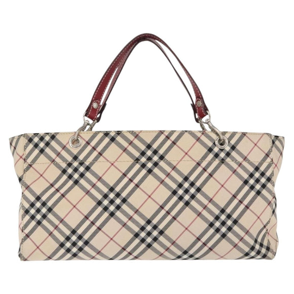 BURBERRY Nova Check Blue Label Hand Bag Canvas Beige Silver Auth 168521