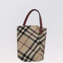 BURBERRY Nova Check Blue Label Hand Bag Canvas Beige Silver Auth 168521-20