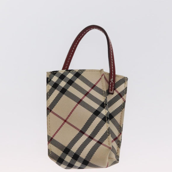 BURBERRY Nova Check Blue Label Hand Bag Canvas Beige Silver Auth 168521