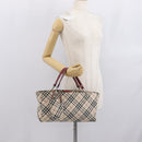 BURBERRY Nova Check Blue Label Hand Bag Canvas Beige Silver Auth 168521-22