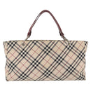 BURBERRY Nova Check Blue Label Hand Bag Canvas Beige Silver Auth 168521-3