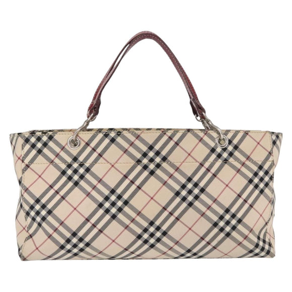 BURBERRY Nova Check Blue Label Hand Bag Canvas Beige Silver Auth 168521