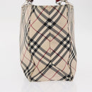 BURBERRY Nova Check Blue Label Hand Bag Canvas Beige Silver Auth 168521-4