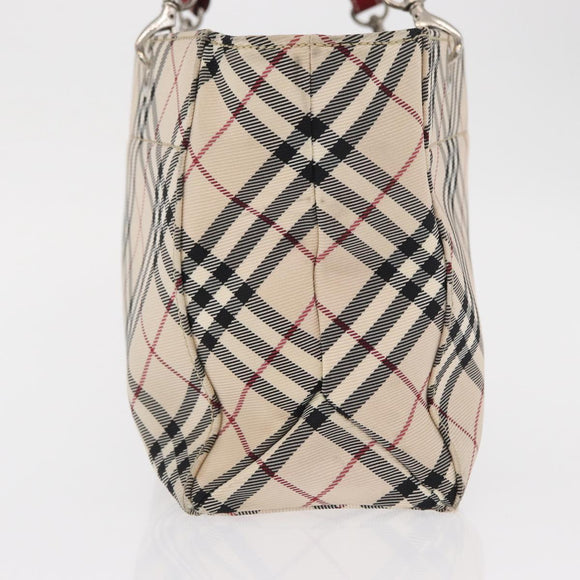 BURBERRY Nova Check Blue Label Hand Bag Canvas Beige Silver Auth 168521