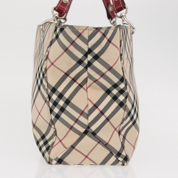 BURBERRY Nova Check Blue Label Hand Bag Canvas Beige Silver Auth 168521