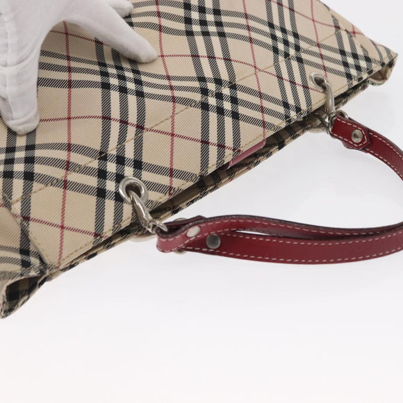 BURBERRY Nova Check Blue Label Hand Bag Canvas Beige Silver Auth 168521
