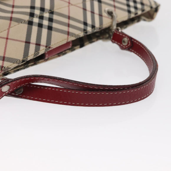 BURBERRY Nova Check Blue Label Hand Bag Canvas Beige Silver Auth 168521