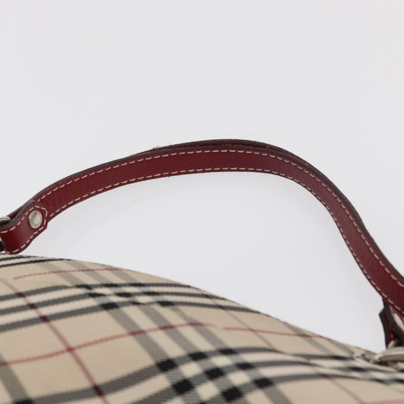 BURBERRY Nova Check Blue Label Hand Bag Canvas Beige Silver Auth 168521