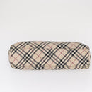 BURBERRY Nova Check Blue Label Hand Bag Canvas Beige Silver Auth 168521-9