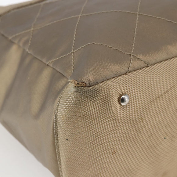 CHANEL Paris Biarritz MM Tote Bag Coated Canvas Gold CC Auth 168522