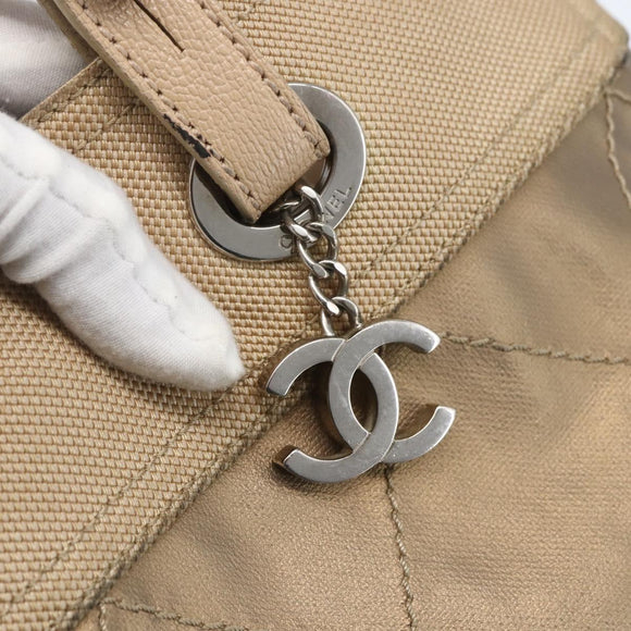 CHANEL Paris Biarritz MM Tote Bag Coated Canvas Gold CC Auth 168522