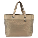 CHANEL Paris Biarritz MM Tote Bag Coated Canvas Gold CC Auth 168522-2