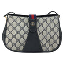 GUCCI GG Supreme Sherry Line Shoulder Bag PVC Navy Gold Auth 168523-13