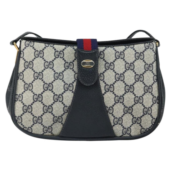 GUCCI GG Supreme Sherry Line Shoulder Bag PVC Navy Gold Auth 168523