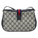 GUCCI GG Supreme Sherry Line Shoulder Bag PVC Navy Gold Auth 168523-2