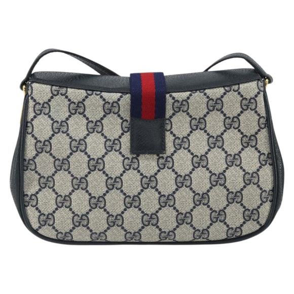 GUCCI GG Supreme Sherry Line Shoulder Bag PVC Navy Gold Auth 168523