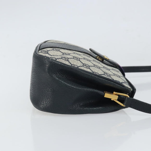 GUCCI GG Supreme Sherry Line Shoulder Bag PVC Navy Gold Auth 168523