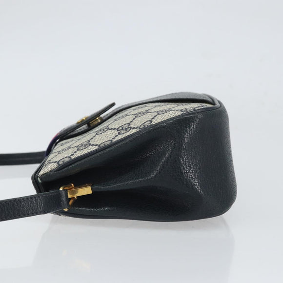 GUCCI GG Supreme Sherry Line Shoulder Bag PVC Navy Gold Auth 168523