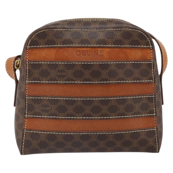 CELINE Macadam Canvas Shoulder Bag PVC Leather Brown Gold Auth 168524