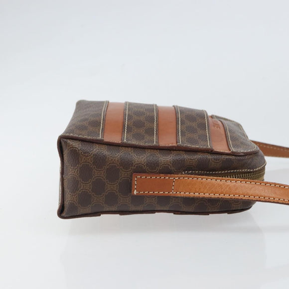 CELINE Macadam Canvas Shoulder Bag PVC Leather Brown Gold Auth 168524